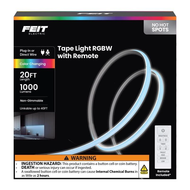 20‑foot Color‑changing Plug‑in Led Tape Light – 1000 lumens