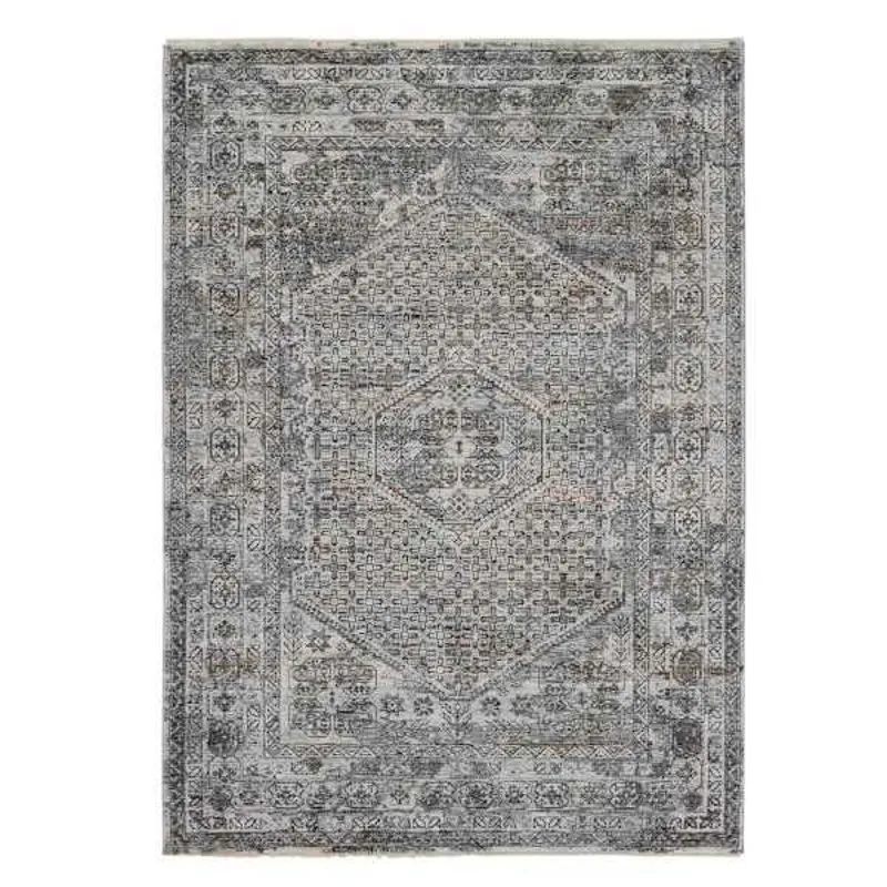 (A461) Dark Grey Medallion Area Rug, 5x7